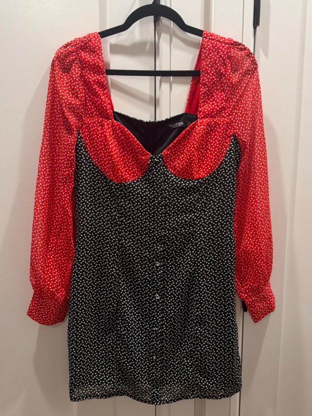 Red and black polka dot dress